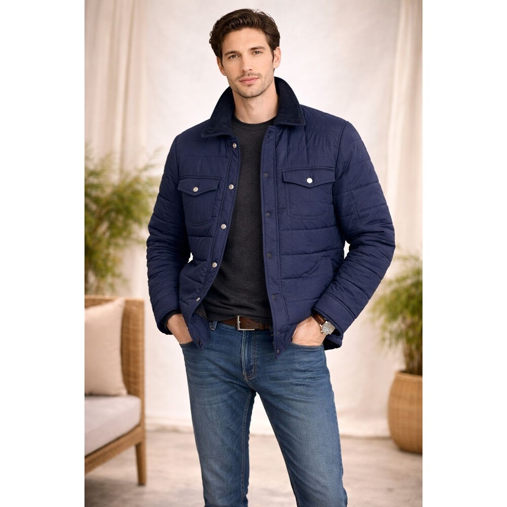 ROBERT GRAHAM New Quilted Jacket LARGE Navy Lightweight Snap Front RG-115